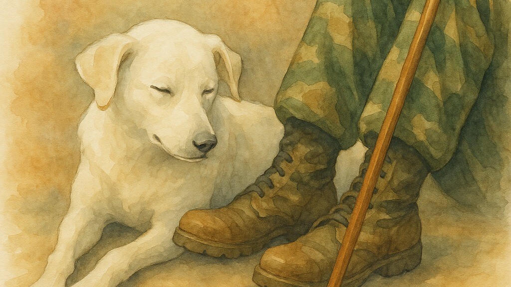 Kargil War Veteran and his loyal dog watercolour