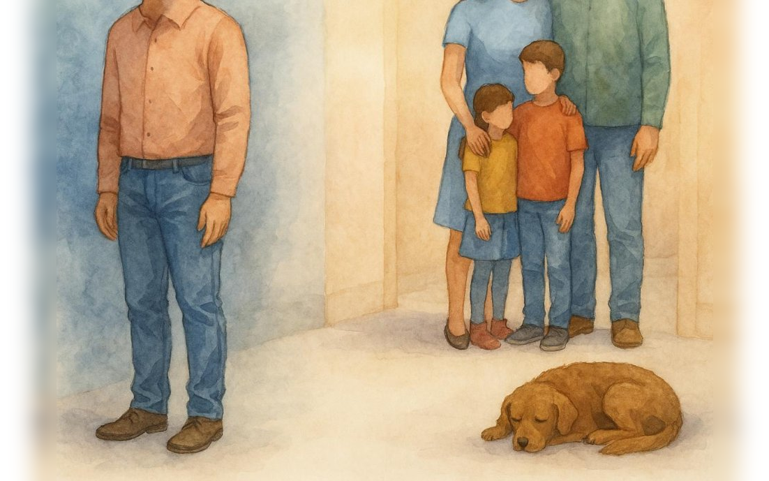 When Envy Hurts — family with sleeping dog watercolour