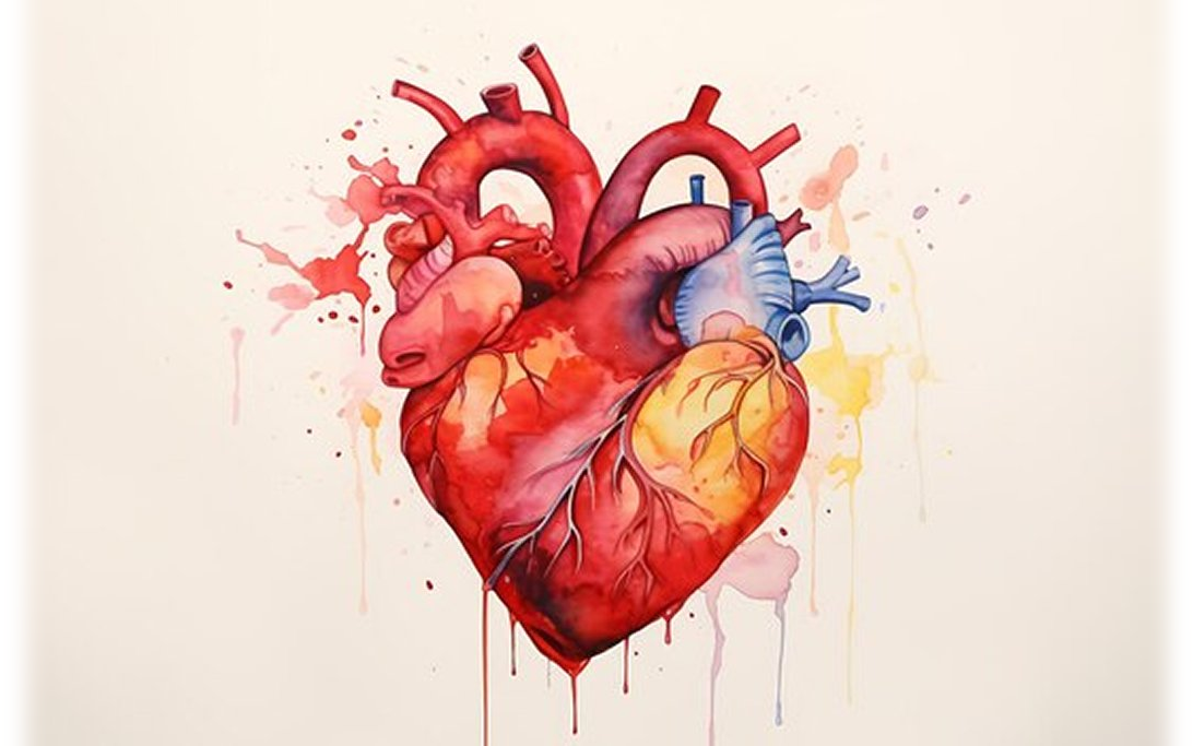 Atrial Fibrillation — anatomical heart watercolour