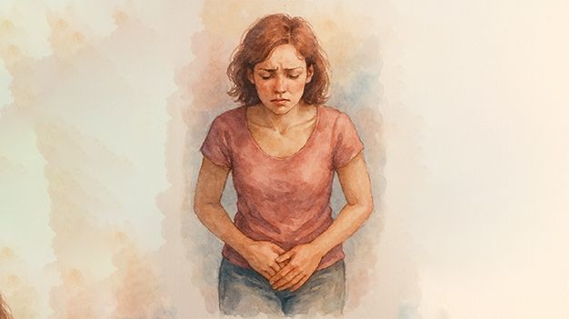 Relief for Genital Thrush — woman in discomfort watercolour