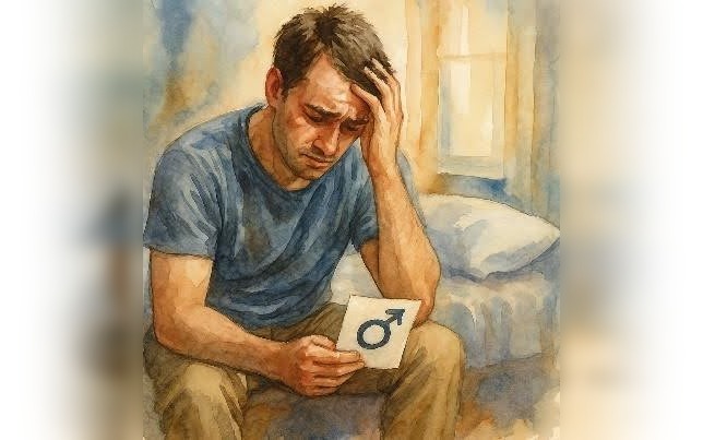 Male Infertility — man holding male symbol watercolour