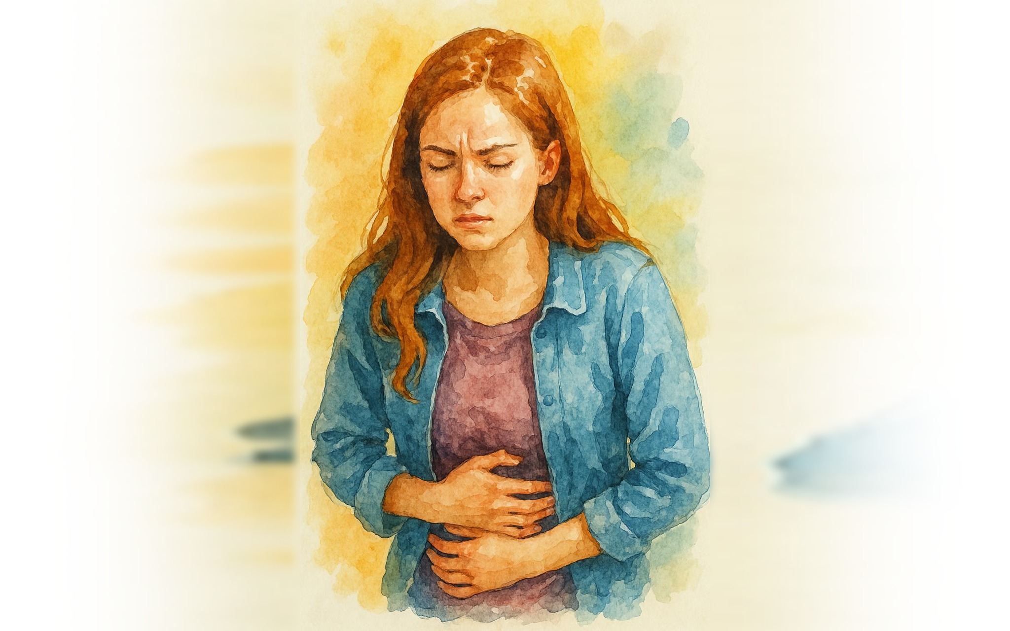 Indigestion woman stomach pain